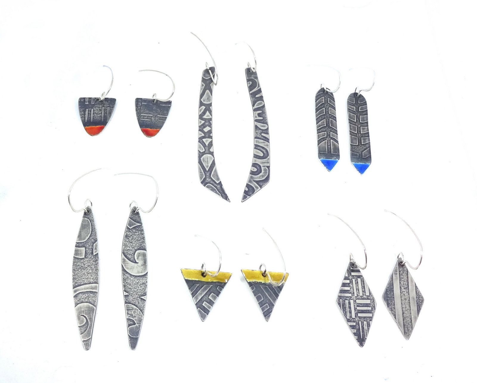 wicked imp designs st ives silver patina and vitreous enamel earrings in a group