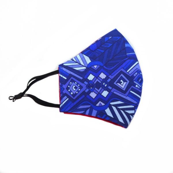 fitted fabric face mask abstract designs in blues